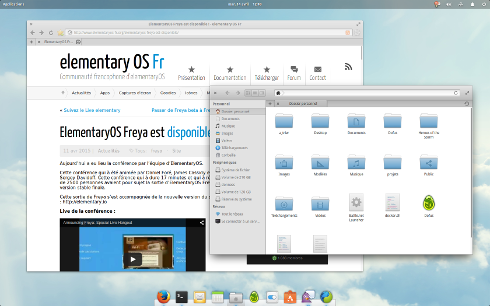 Bureau d&rsquo;Elementary OS Freya avec le navigateur et le gestionnaire de fichiers