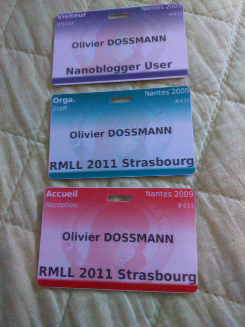 Badges reçus lors des RMLL 2009 à Nantes