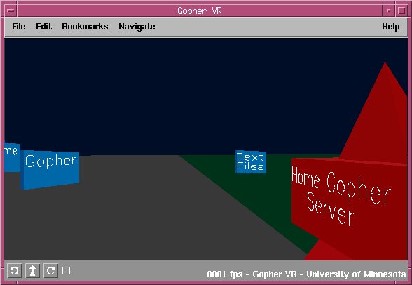 Aperçu d&rsquo;à quoi peut ressembler une fenêtre d&rsquo;accès au Gopherspace en utilisant GopherVR