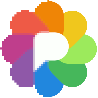 Logo de PixelFed : sorte de fleur à plusieurs pétales des couleurs de l&rsquo;arc en ciel dont le centre forme un P blanc