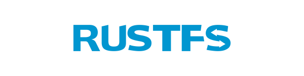 Logo du projet RustFS, simple écriture du mot RustFS en bleu