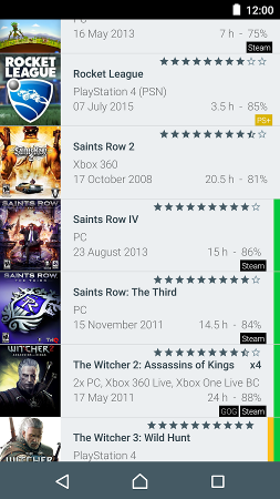 Écran de la liste des jeux vidéos détenus sous My Game Collection sous Android