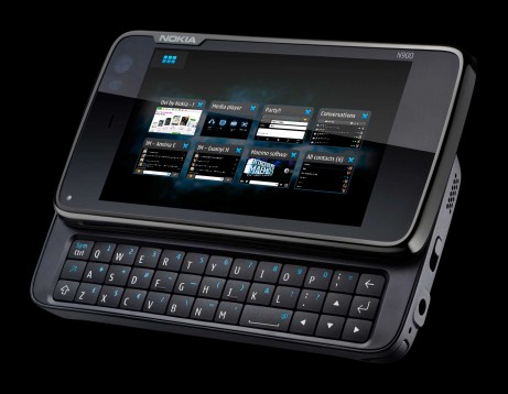 L&rsquo;appareil Nokia N900 vu du dessus et légèrement de la gauche